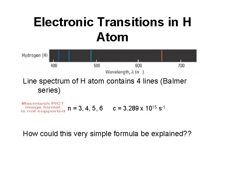 Electronic Transitions in H Atom Line spectrum of H atom contains 4 lines (Balmer