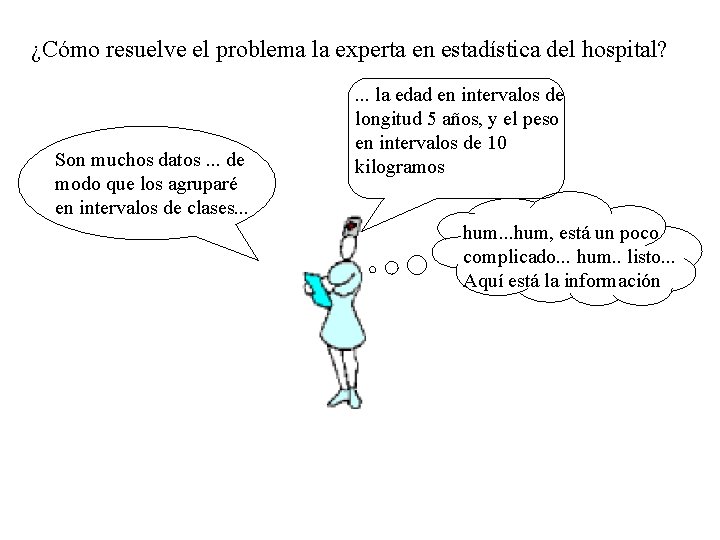 ¿Cómo resuelve el problema la experta en estadística del hospital? Son muchos datos. .
