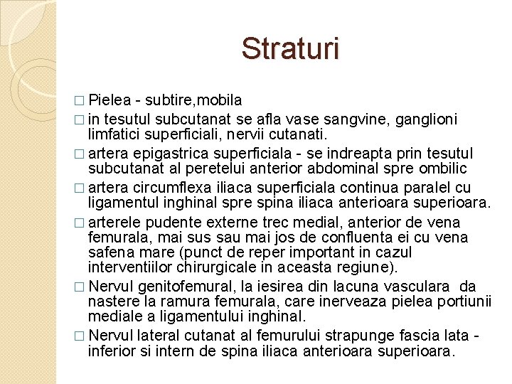 Straturi � Pielea - subtire, mobila � in tesutul subcutanat se afla vase sangvine,