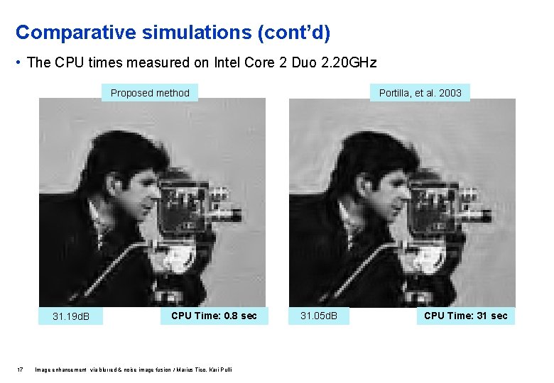 Comparative simulations (cont’d) • The CPU times measured on Intel Core 2 Duo 2.