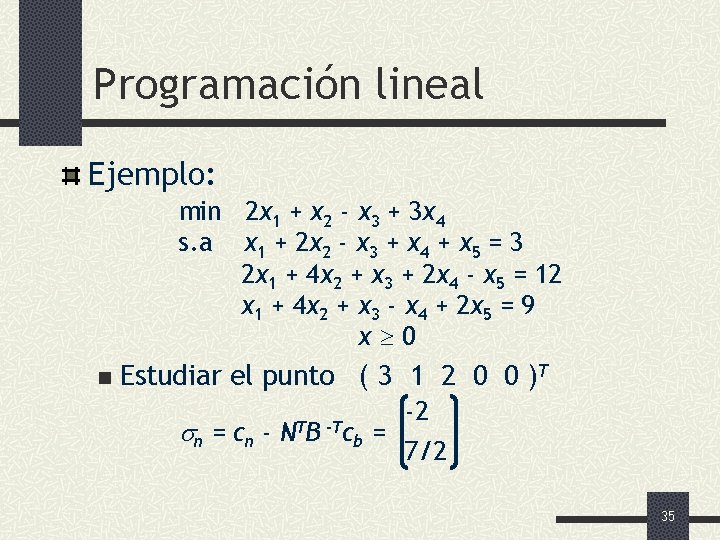 Programación lineal Ejemplo: min 2 x 1 + x 2 - x 3 +