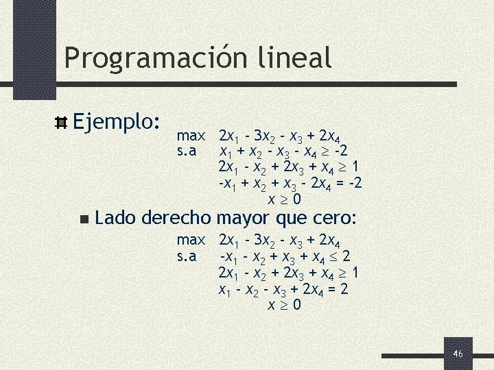Programación lineal Ejemplo: n max 2 x 1 - 3 x 2 - x