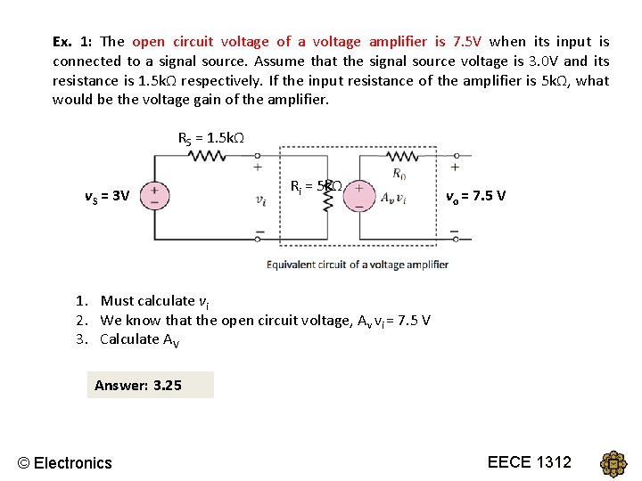 Ex. 1: The open circuit voltage of a voltage amplifier is 7. 5 V