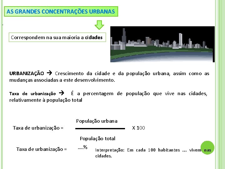 AS GRANDES CONCENTRAÇÕES URBANAS - Correspondem na sua maioria a cidades URBANIZAÇÃO Crescimento da