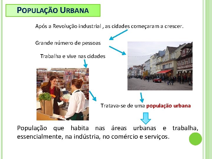 POPULAÇÃO URBANA Após a Revolução industrial , as cidades começaram a crescer. Grande número