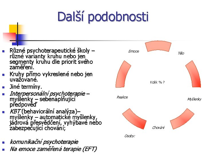 Další podobnosti n n n n Různé psychoterapeutické školy – různé varianty kruhu nebo