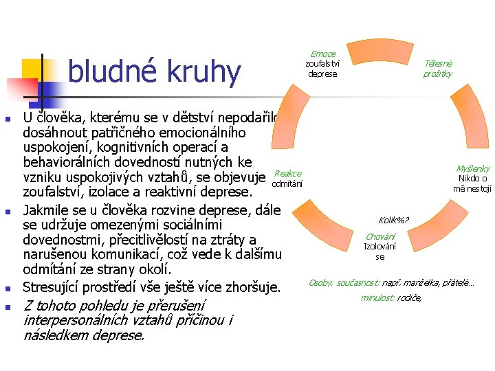 bludné kruhy n n U člověka, kterému se v dětství nepodařilo dosáhnout patřičného emocionálního