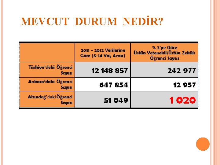 MEVCUT DURUM NEDİR? 