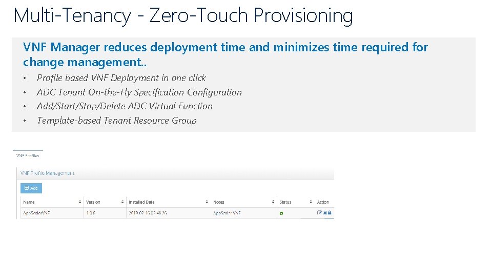 Multi-Tenancy - Zero-Touch Provisioning VNF Manager reduces deployment time and minimizes time required for