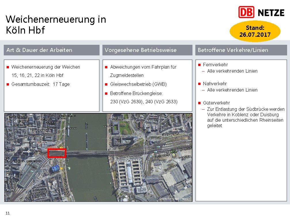 Weichenerneuerung in Köln Hbf Stand: 26. 07. 2017 Art & Dauer der Arbeiten Vorgesehene