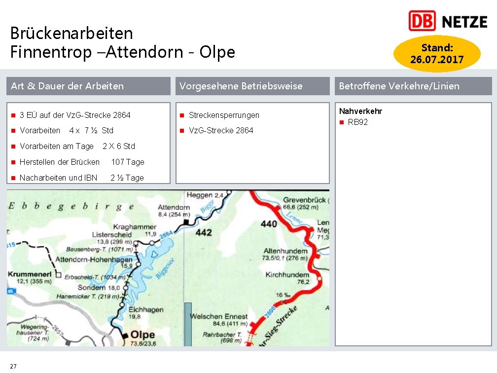 Brückenarbeiten Finnentrop –Attendorn - Olpe Stand: 26. 07. 2017 Art & Dauer der Arbeiten