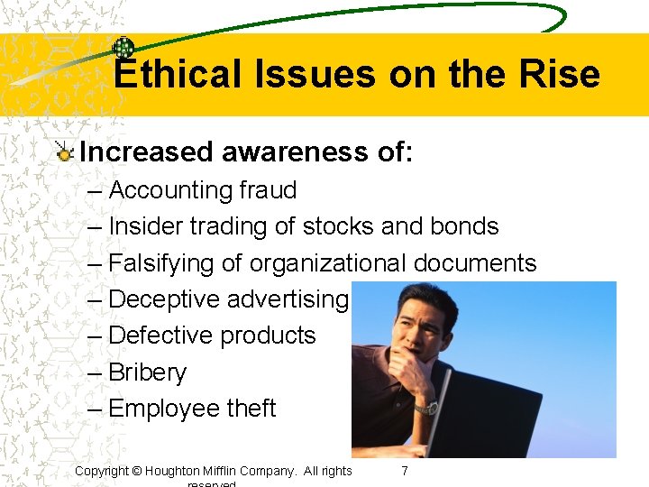 Ethical Issues on the Rise Increased awareness of: – Accounting fraud – Insider trading