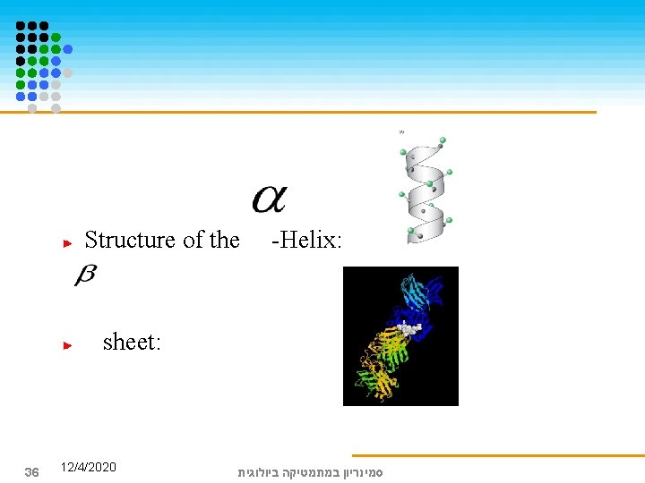 Structure of the -Helix: sheet: 36 12/4/2020 סמינריון במתמטיקה ביולוגית 