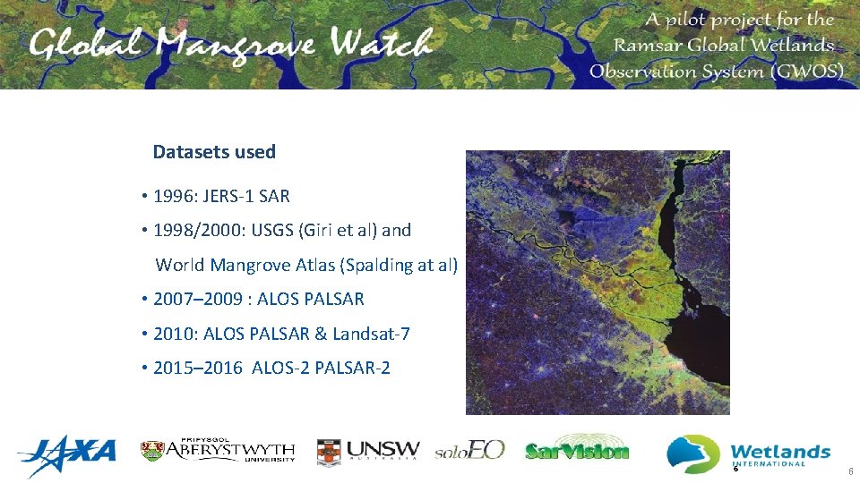 Datasets used • 1996: JERS-1 SAR • 1998/2000: USGS (Giri et al) and World