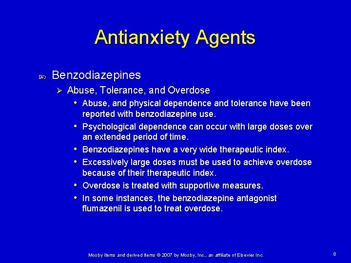 Antianxiety Agents Benzodiazepines Ø Abuse, Tolerance, and Overdose • Abuse, and physical dependence and Antianxiety Agents Benzodiazepines Ø Abuse, Tolerance, and Overdose • Abuse, and physical dependence and