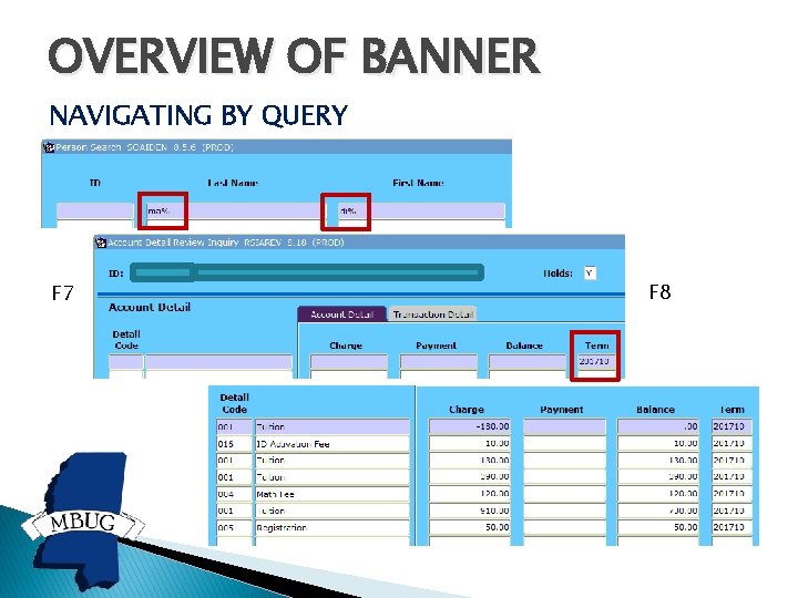 OVERVIEW OF BANNER NAVIGATING BY QUERY F 7 F 8 