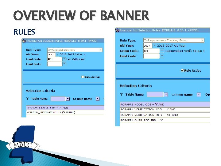 OVERVIEW OF BANNER RULES OVERVIEW OF BANNER RULES
