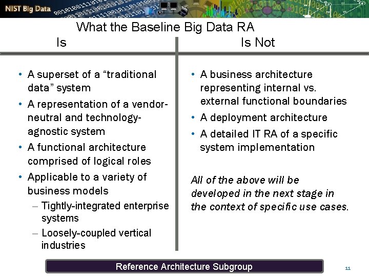 What the Baseline Big Data RA Is Is Not • A superset of a