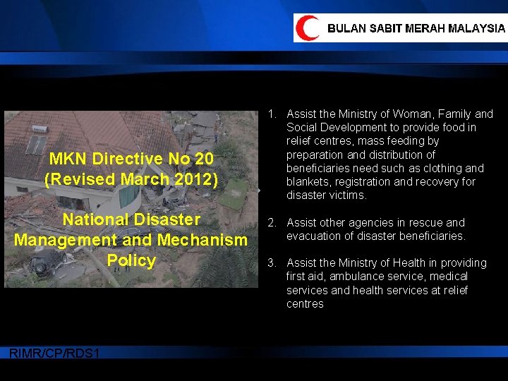 MKN Directive No 20 (Revised March 2012) National Disaster Management and Mechanism Policy RIMR/CP/RDS