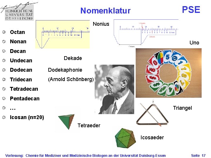 PSE Nomenklatur Nonius Octan Nonan Uno Decan Undecan Dekade Dodecan Dodekaphonie Tridecan (Arnold Schönberg)