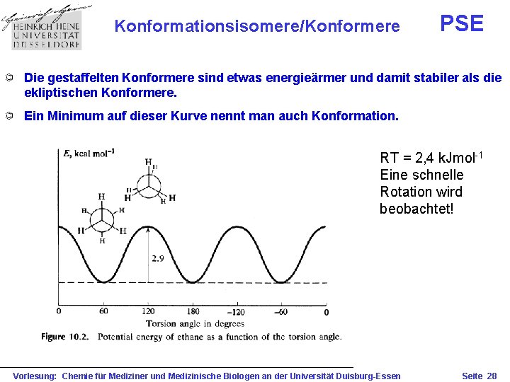 Konformationsisomere/Konformere PSE Die gestaffelten Konformere sind etwas energieärmer und damit stabiler als die ekliptischen