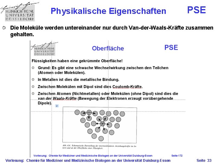 Physikalische Eigenschaften PSE Die Moleküle werden untereinander nur durch Van-der-Waals-Kräfte zusammen gehalten. Vorlesung: Chemie