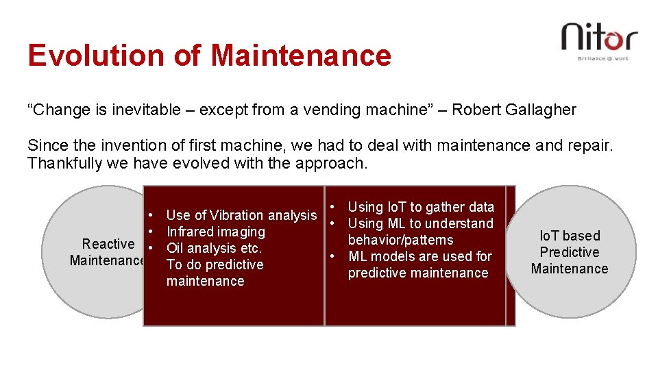 Evolution of Maintenance “Change is inevitable – except from a vending machine” – Robert