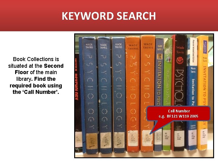 KEYWORD SEARCH Book Collections is situated at the Second Floor of the main library.