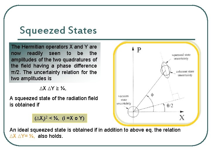 Squeezed States The Hermitian operators X and Y are now readily seen to be