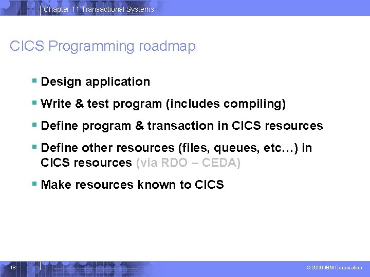 Chapter 11 Transactional Systems CICS Programming roadmap § Design application § Write & test
