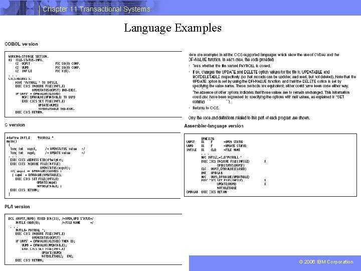 Chapter 11 Transactional Systems Language Examples 38 © 2006 IBM Corporation 
