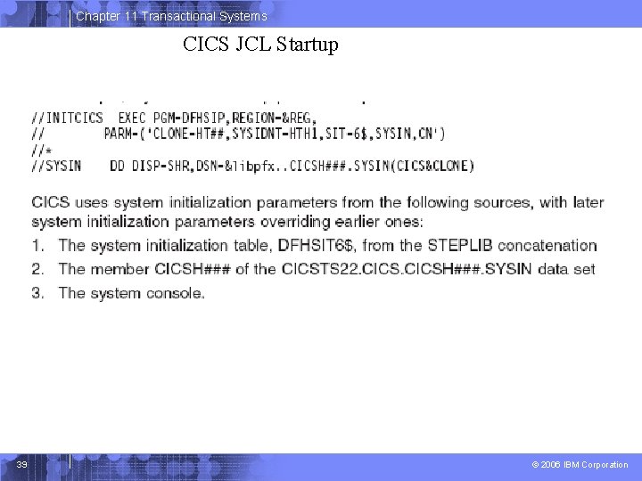 Chapter 11 Transactional Systems CICS JCL Startup 39 © 2006 IBM Corporation 