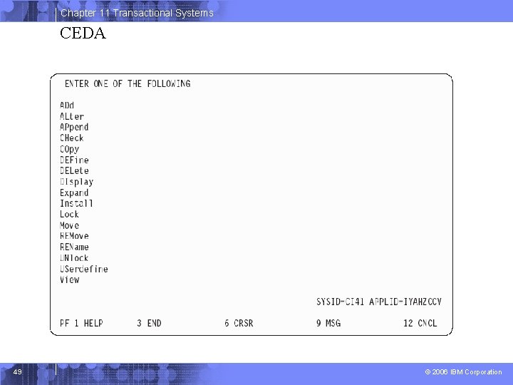 Chapter 11 Transactional Systems CEDA 49 © 2006 IBM Corporation 