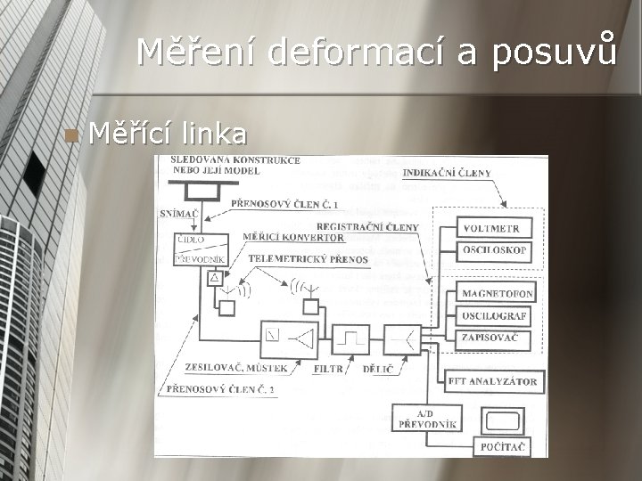 Měření deformací a posuvů n Měřící linka 