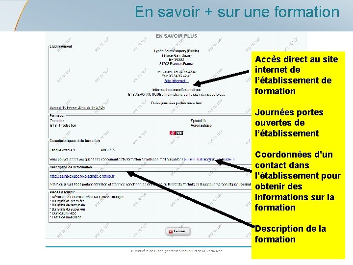 En savoir + sur une formation Accès direct au site internet de l’établissement de