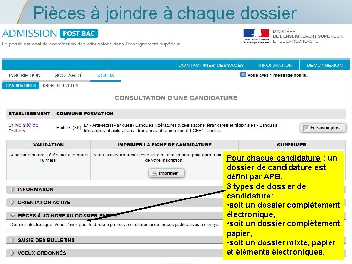 Pièces à joindre à chaque dossier Pour chaque candidature : un dossier de candidature