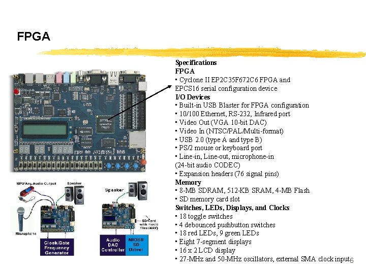 FPGA La carte DE 2 (utilisé en TP) Specifications FPGA • Cyclone II EP