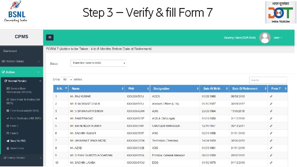 Step 3 – Verify & fill Form 7 Page 21 
