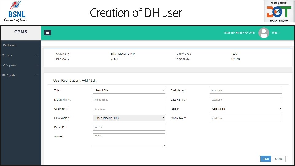 Creation of DH user Page 5 