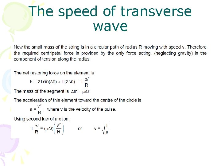 The speed of transverse wave 