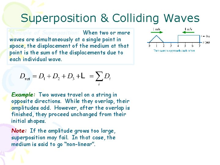Superposition & Colliding Waves Principle of Superposition: When two or more waves are simultaneously