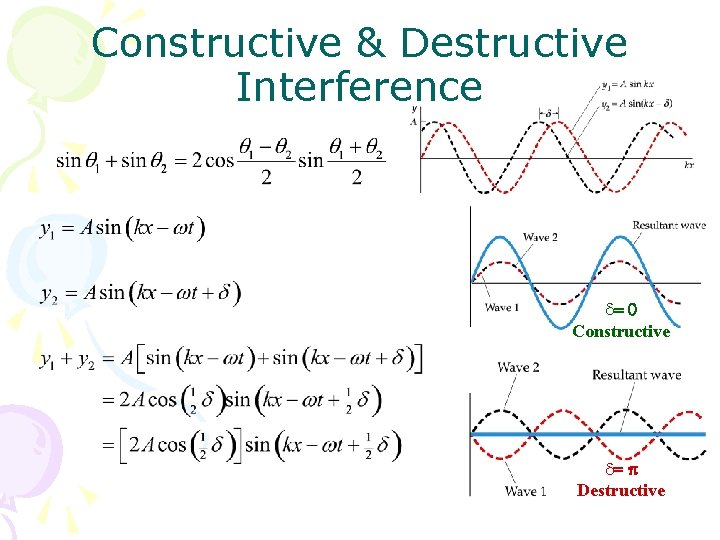 Constructive & Destructive Interference d= 0 Constructive d= p Destructive 