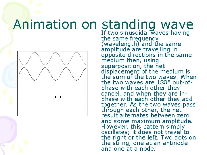 Animation on standing wave If two sinusoidal waves having the same frequency (wavelength) and