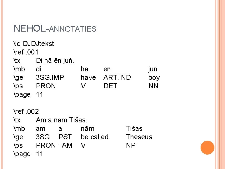 NEHOL-ANNOTATIES id DJDJtekst ref. 001 tx Di hā ēn juṅ. mb di ha ge