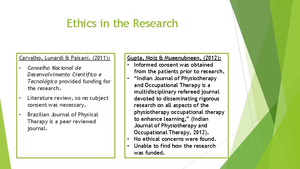 Ethics in the Research Carvalho, Lunardi & Paisani, (2011): • Conselho Nacional de Desenvolvimento