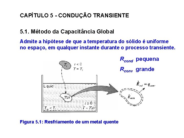 CAPÍTULO 5 - CONDUÇÃO TRANSIENTE 5. 1. Método da Capacitância Global Admite a hipótese