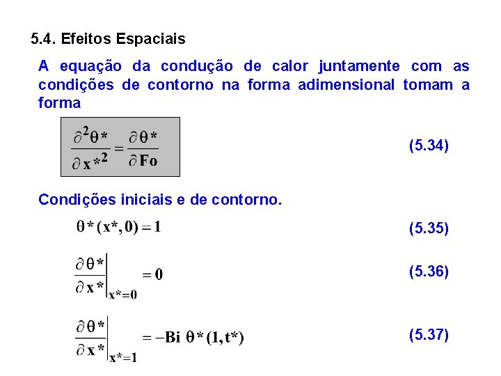 5. 4. Efeitos Espaciais A equação da condução de calor juntamente com as condições