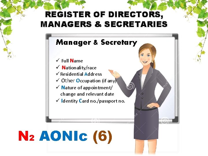 REGISTER OF DIRECTORS, MANAGERS & SECRETARIES Manager & Secretary ü Full Name ü Nationality/race