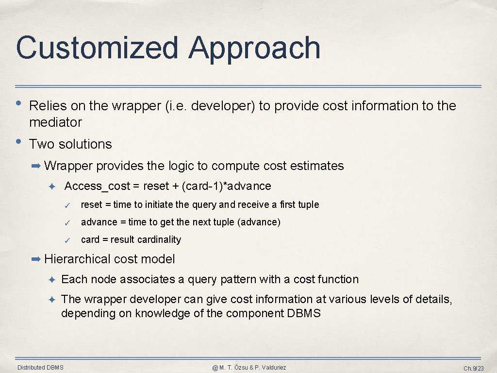 Customized Approach • Relies on the wrapper (i. e. developer) to provide cost information