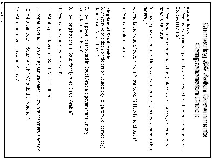Comparing SW Asian Governments Comprehension Check State of Israel 1. What is the main